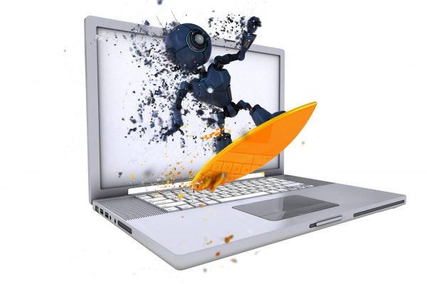 3D rendered concept image of a robot surfing the internet with special effect